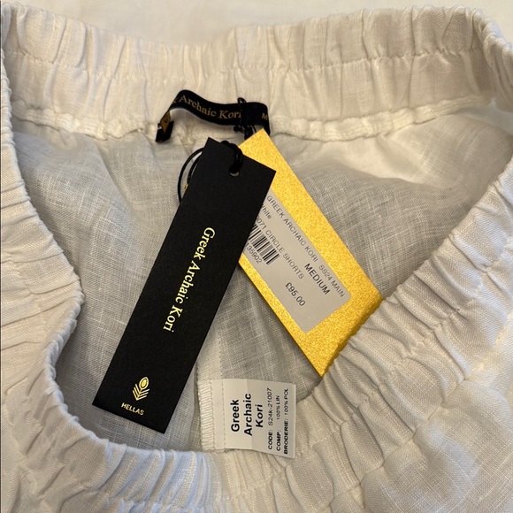 Greek Archaic Kori Gold Circle White Linen Shorts Bridal Vacation Summer Scallop - Picture 3 of 6